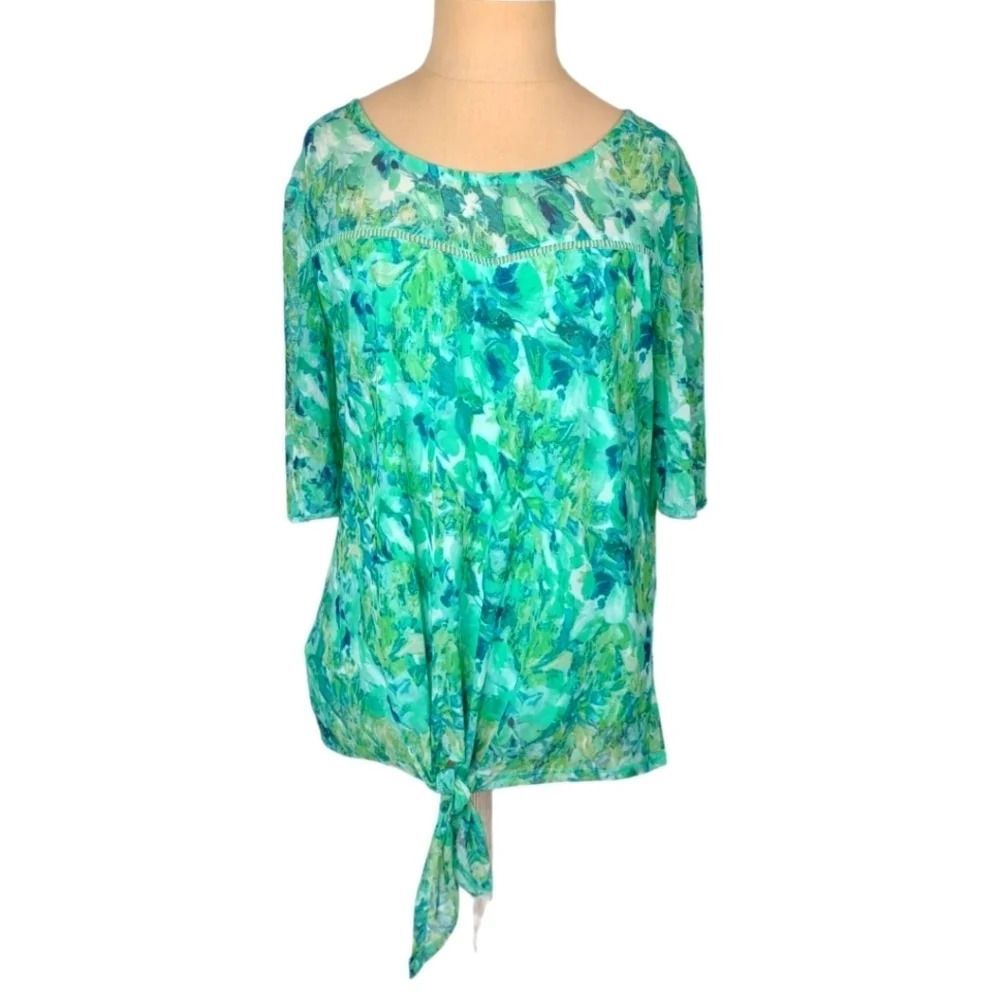 Juniper + Lime Green Tie Front Stretch Lined Tunic Top Size Large Petite LP